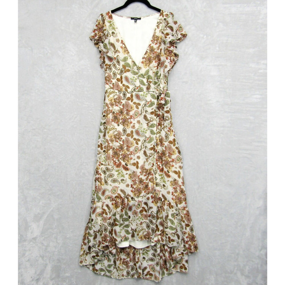 Drew Maxi Dress Terra Vintage Garden Floral Paisley Ruffle Brown Tan Size M - Picture 1 of 16